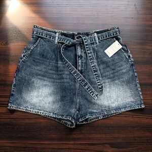 STS Blue Size 33 Womens Denim Paperbag Shorts High Rise Tie Waist Acid Wash NWT